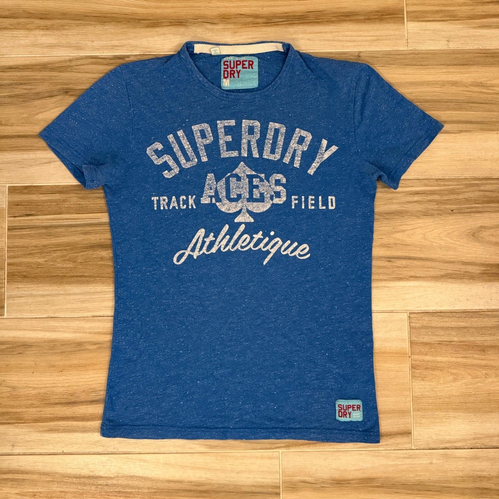 Superdry Aces Track Field Athletique Graphic T-Shirt Blue MS1JX084 Mens Medium